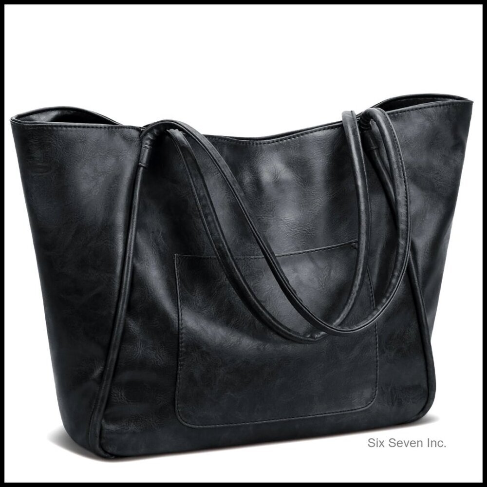 Large Distressed Leather Tote Bag with Anti-Theft Zipper Work Travel Purse